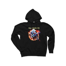 Iron Maiden Fire Siyah Kapşonlu Sweatshirt Hoodie Siyah
