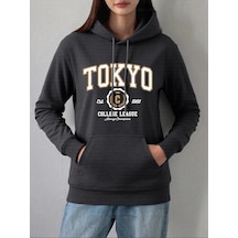 Startmore Tarzsokak Tokyo Kolej Ligi Baskılar Hoodie Kadın Kış Polar Sıcak Kazak Temelleri Cep Kazak Rahat Rahat Antrasit