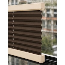 Plise Perde Kahverenk Kumaş + Krem Profil Kasa Cam Balkon Perdesi