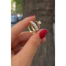 Gümüş Altın Kaplama 3mm Taşlı Beş Taş Tek Taş Yüzük Gümüş Gümüş Altın Kaplama 3mm Taşlı Beş Taş Tek Taş Yüzük Gümüş