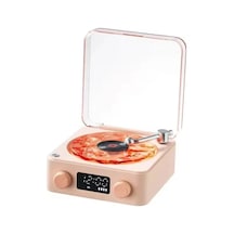 Wes Nostalji Plak Görünümlü Bluetooth Hoparlör 3d Ses Dalgası Retro Müzik Plak Pembe