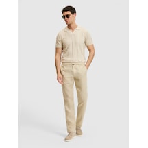 Cacharel Bej Slim Fit Beli Lastikli %100 Keten Pantolon