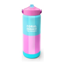 Coral High 650 Ml Kız Çocuk Turkuaz Pembe Çizgi Desenli Çelik Suluk/matara Pipetli 38381 Turkuaz - Pembe
