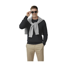 Deepsea Erkek Füme Rahat Kalıp Çizgi Dokulu Triko Kazak Şık & Modern Tasarım 2605432 Füme