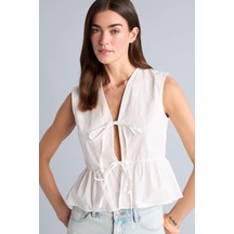 Defacto %100 Pamuk Fıtted V Yaka Poplin Kolsuz Beyaz Bluz E6529ax26hswt34 Beyaz-wt34