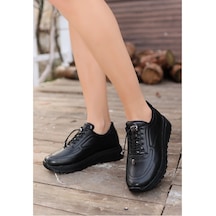 Siyah Cilt Deri Kolay Bağcık Anahtarlı Kadın Spor Ayakkabı Rmy Siyah