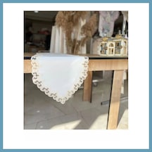 Bezos Lale Krem 40x145 Cm Fransız Dantel Detaylı Sehpa Örtüsü Şık Tasarım Mbt06