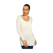 Bulalgiy Kadın Ekru Casual Uzun Tişört - Bga008392 Ekru