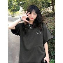 Noıssey Karikatür Ve Grafik Tasarım Oversize T-shirt Cartoon/letter Serisi Kod424 Koyu Gri