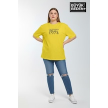 Superlife Süperlife Kadın Büyük Beden California 1974 Baskılı 3xl-6xl Bisiklet Yaka Tshırt Spr25btsk510-2 Sarı