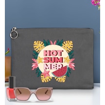 Bk Gift Yaz Temalı-8 Astarlı Antrasit Portföy Çanta 30x21cm, Baskılı El Çantası, Organizer Çanta Çok Renkli