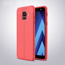Galaxy Uyumlu A6 2018 Kılıf Niss Deri Desenli Silikon Kılıf Kırmızı