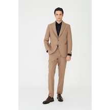 Koyu Bej Düz Kumaş Modern Slim Fit Klasik Yaka Takım Elbise K.bej