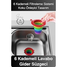 Süzgeç 6 Kademeli Lavabo Gider Süzgeci Tıkanıklık Önleyici Filtre Mutfak Ve Banyo İçin Hijyenik Çok Renkli