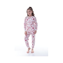Kız Çocuk Baskılı Pamuklu Pijama Takımı Rahat, Nefes Alan, Yumuşak Kumaşlı Uyku Takımı Beyaz