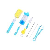 Mavi 7 Adet Biberon Temizleme Fırçası Sünger Bardak Fırçası Süt Ağız Fırçası Saman Fırçası Bardak Temizlik Malzemeleri