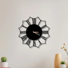 Metal Duvar Saati Çiçek Görünümlü Dekoratif Saat Siyah-46 X 46