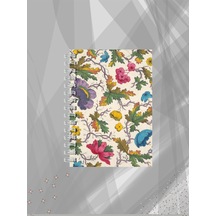 Vintage Çiçek Desenli Çizgisiz Spiralli Defter 60 Yaprak Çok Renkli