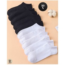 Trampler Unisex 10 Çift Ekonomik Siyah-beyaz Patik Pamuk Çorap