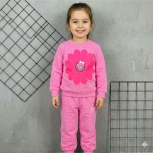 İkili Çiçek Baskılı Kız Takımı Pembe