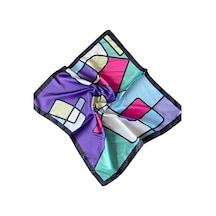 Saten Bandana Saten Fular Saten Çanta Aksesuarı Özel Desen Bandana 45x50 Cm Beyaz - Yeşil