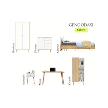Floradesign Genç Odası Takımı Gardırop + Karyola + Şifonyer + Komodin + Çalışma Masası + Kitaplık Meşe + Beyaz Meşe - Beyaz