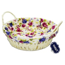 Renkli Bezli Yuvarlak Ekmek Sepeti Hasır Royaleks-8820 Asorti