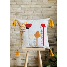 Dekoratif Işlemeli Tasarım Kırlent Kılıfı Beyaz 43 X 43 Swıtanm231 Çok Renkli