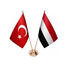 Masa Üstü Yemen Bayrağı Türk Bayrağı İkili Pirinç Direk Masa Bayr