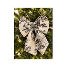 Antrasit Mini Boy Desenli Kumaş Fiyonk Yılbaşı Çam Ağacı Süsü Dekoratif Kurdele Noel Ve Yeni Yıl Süsü 16 Cm Beyaz - Antrasit - 918581263