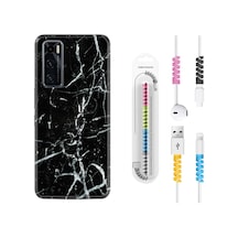 Vivo Y70 Kılıf Rasta Boyun Askılı Black Marble 3 1382 Siyah