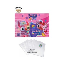 A4 Boy Çıt Çıt Ödev Dosyası +10' Lu Poşet Dosya Sweet Day Pembe