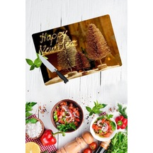 Mutlu Yıllar Cam Kesme Tahtası - Cam Kesme Tablası 30 Cm X 40