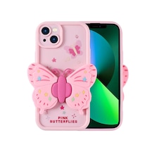 Apple Uyumlu iPhone 13 Kılıf Kamera Korumalı Figür Tasarımlı Uzrm Kapya Kapak - Pembe Açık Pembe Açık