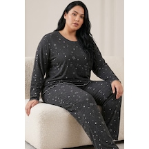 Siyah İnci Büyük Beden Battal Boy Örme Pijama Takım26240922 Antrasit