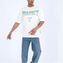 Flood Of Style Erkek Beyaz Perfect Baskılı Oversize Bisiklet Yaka Tshirt