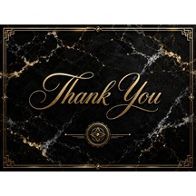 Premium Mermer Desenli Teşekkür Kartı Gold Yaldız Görünümlü Thank You Kartı 100 Adet - Siyah - 091