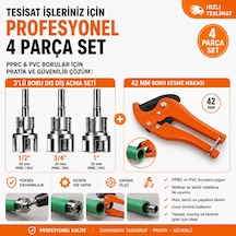 Pprc & Pvc Plastik Boru Diş Açma Seti + 42 Mm Plastik Boru Kesme Makası 4 Parça Profesyonel Tesisat Seti