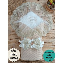 Triko Örg Haki Bebek Kundağı Unisex Bebek Dış Kundak Battaniyesi Hastane Çıkışı Kundak Battaniye Sütlü Kahve
