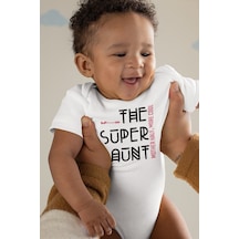 Babylimon The Super Aunt Desenli Kısa Kol Unisex Body Beyaz - 132152275 Beyaz