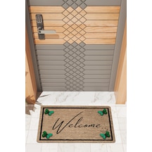 Rugmood Modern Dijtal Baskı Kahverengi Yeşil Kelebekli Welcome Kapı Önü Paspası Çok Renkli