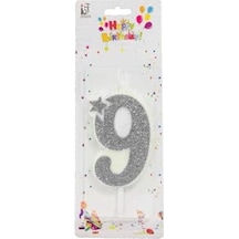 Metrashop Marifetlerim - 9 Yaş Simli Gümüş Mum Siyah