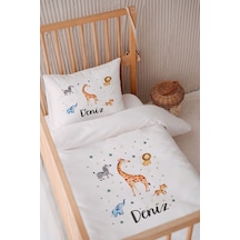 %100 Pamuk Saten Isme Özel Isimli 100x150 Bebek Yatak Nevresim Seti Safari