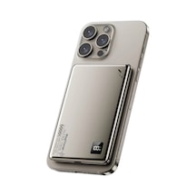 Mey İthalat Pw555 5.000 Mah Dijital Göstergeli 18w Type - C Ve 15w Kablosuz Şarj Pd Hızlı Şarj Magsafe Powerbank - Titanyum Çok Renkli