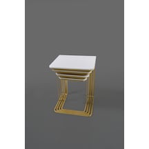 Tekerleksiz - Vegas Zigon Sehpa 4 Lü - Gold - Whıte