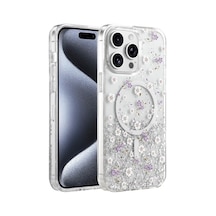 Onegif Apple İphone 15 Pro Max Misk Simli Magsafe Kapak - Desen 2 Çok Renkli