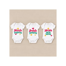 Babylimon Mutlu Final Üçlü Beyaz Kısa Kollu Bebek Zıbın Seti Beyaz - 930083846 Beyaz
