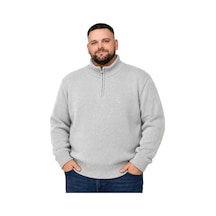 Battalmoda Erkek Büyük Beden Açık Gri Hattush Fermuarlı Dik Yaka Triko Kazak 3xl-4xl-5xl-6xl