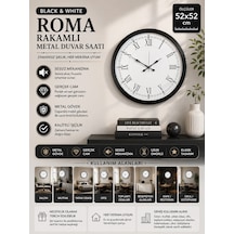 Modern 52 Cm Black & White Roma Rakamlı Metal Duvar Saati Siyah