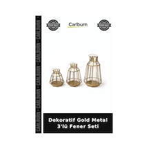 Dekoratif Gold Metal 3'lü Fener Seti Masa Süsü Şık Aksesuar Salon Aksesuarı